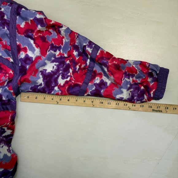 Abstract Floral Print Track Jacket Women's Size Medium Y2K Colorful Windbreaker - Picture 8 of 15